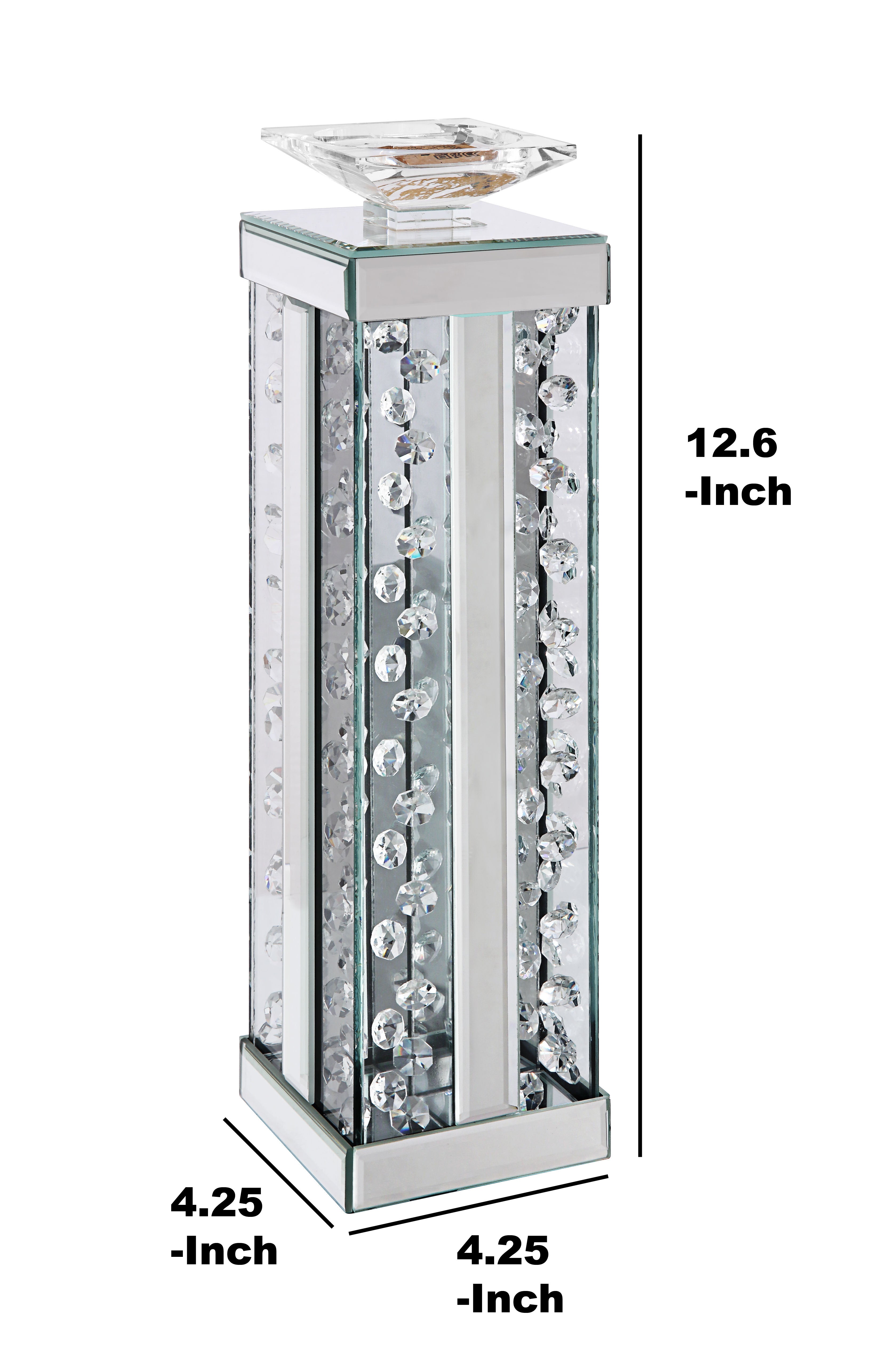 Wood And Glass Candle Holder With Faux Crystal Studs Clear Set Of Two Large-zoom-4