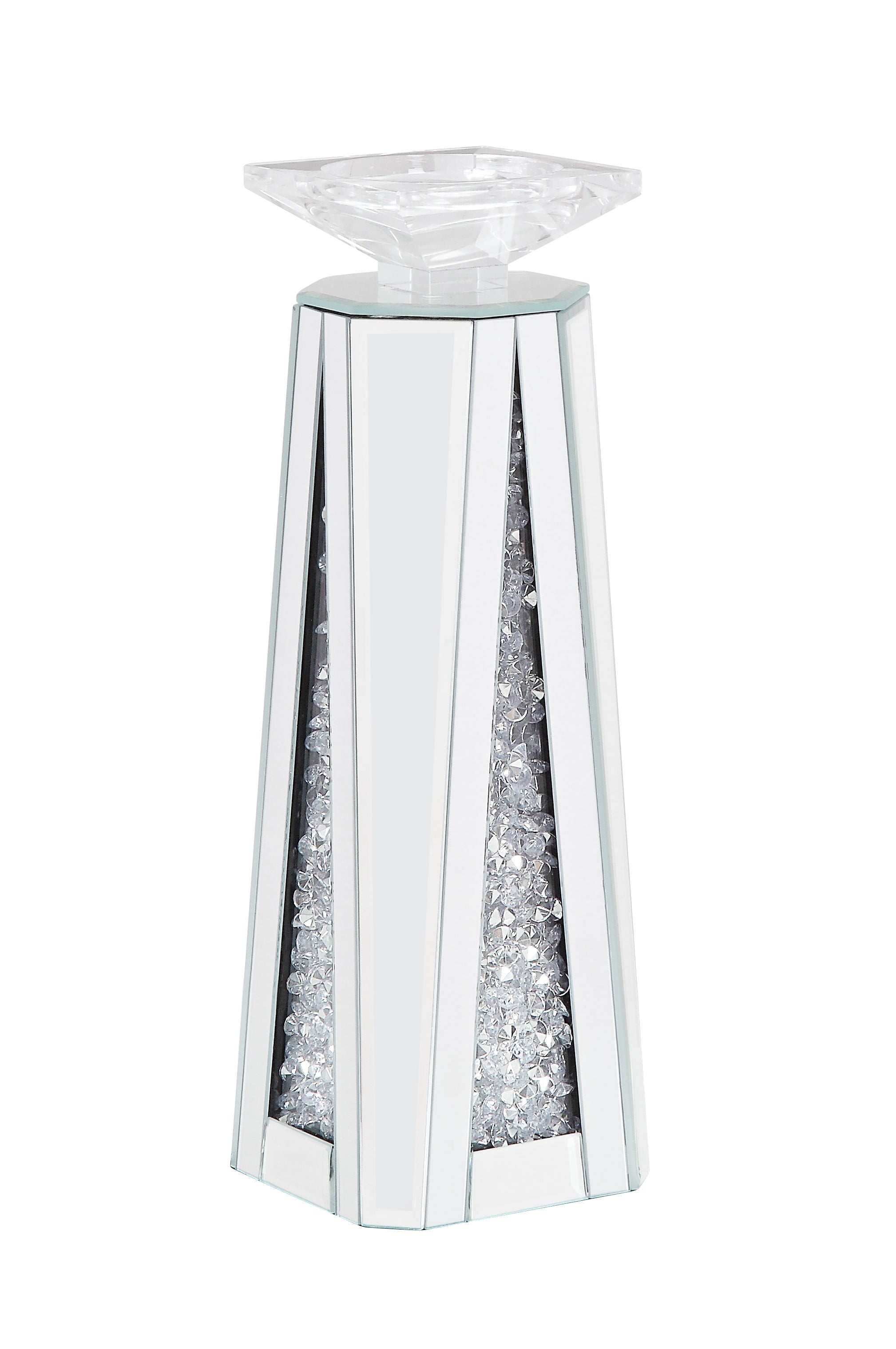 Wood And Glass Candle Holder With Faux Crystal Inserts Clear Set Of Two Small