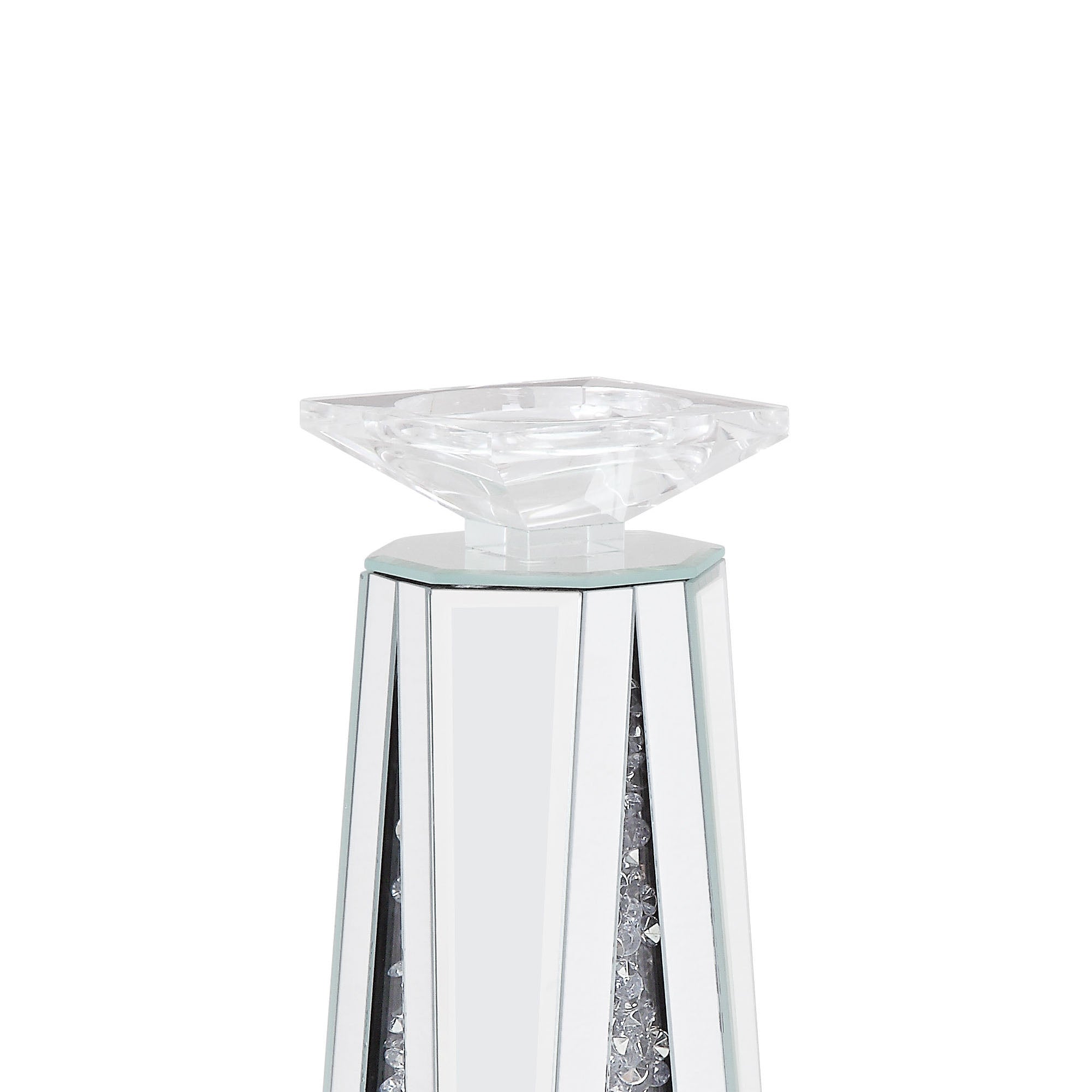 Wood And Glass Candle Holder With Faux Crystal Inserts Clear Set Of Two Small