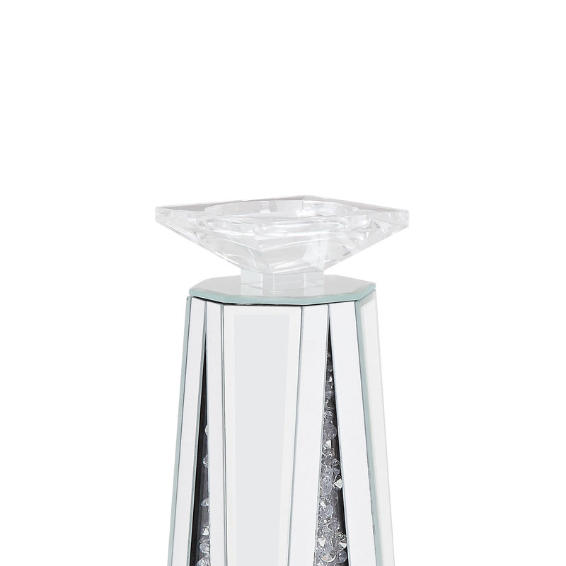 Wood And Glass Candle Holder With Faux Crystal Inserts Clear Set Of Two Small-zoom-