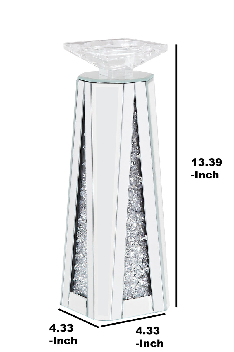 Wood And Glass Candle Holder With Faux Crystal Inserts Clear Set Of Two Small-zoom-