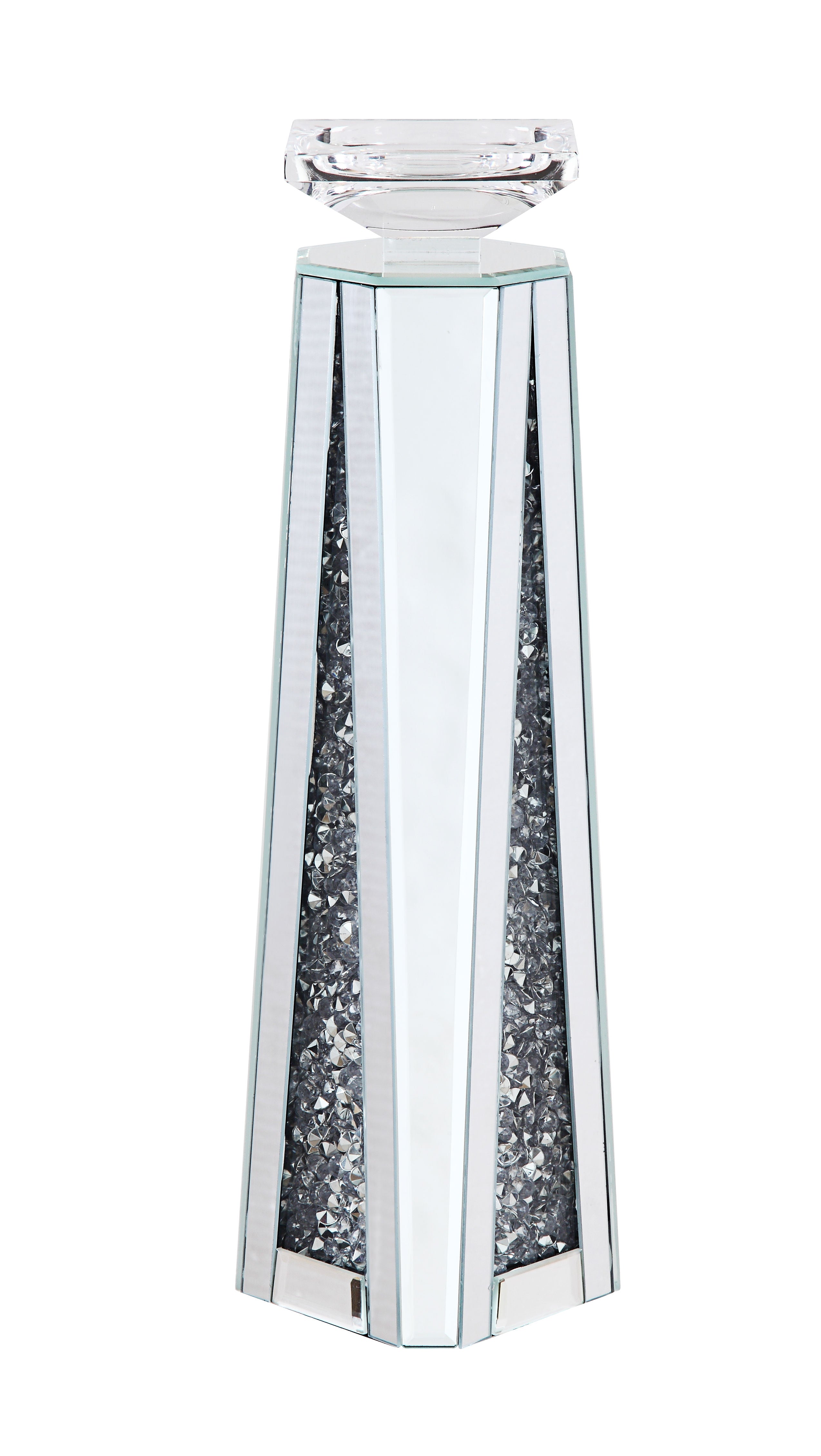 Wood And Glass Candle Holder With Faux Crystal Inserts Clear Set Of Two Large-zoom-1