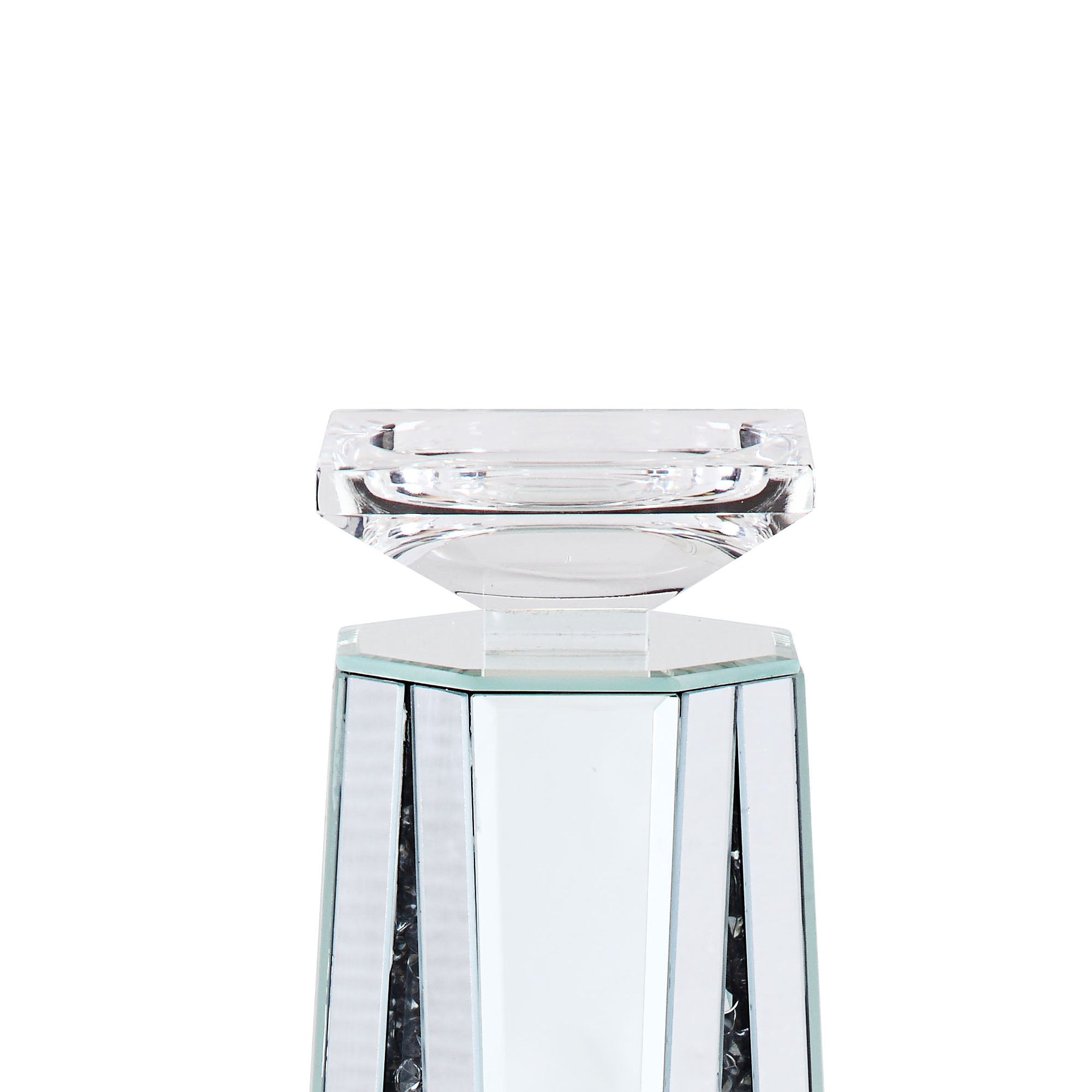 Wood And Glass Candle Holder With Faux Crystal Inserts Clear Set Of Two Large-zoom-2