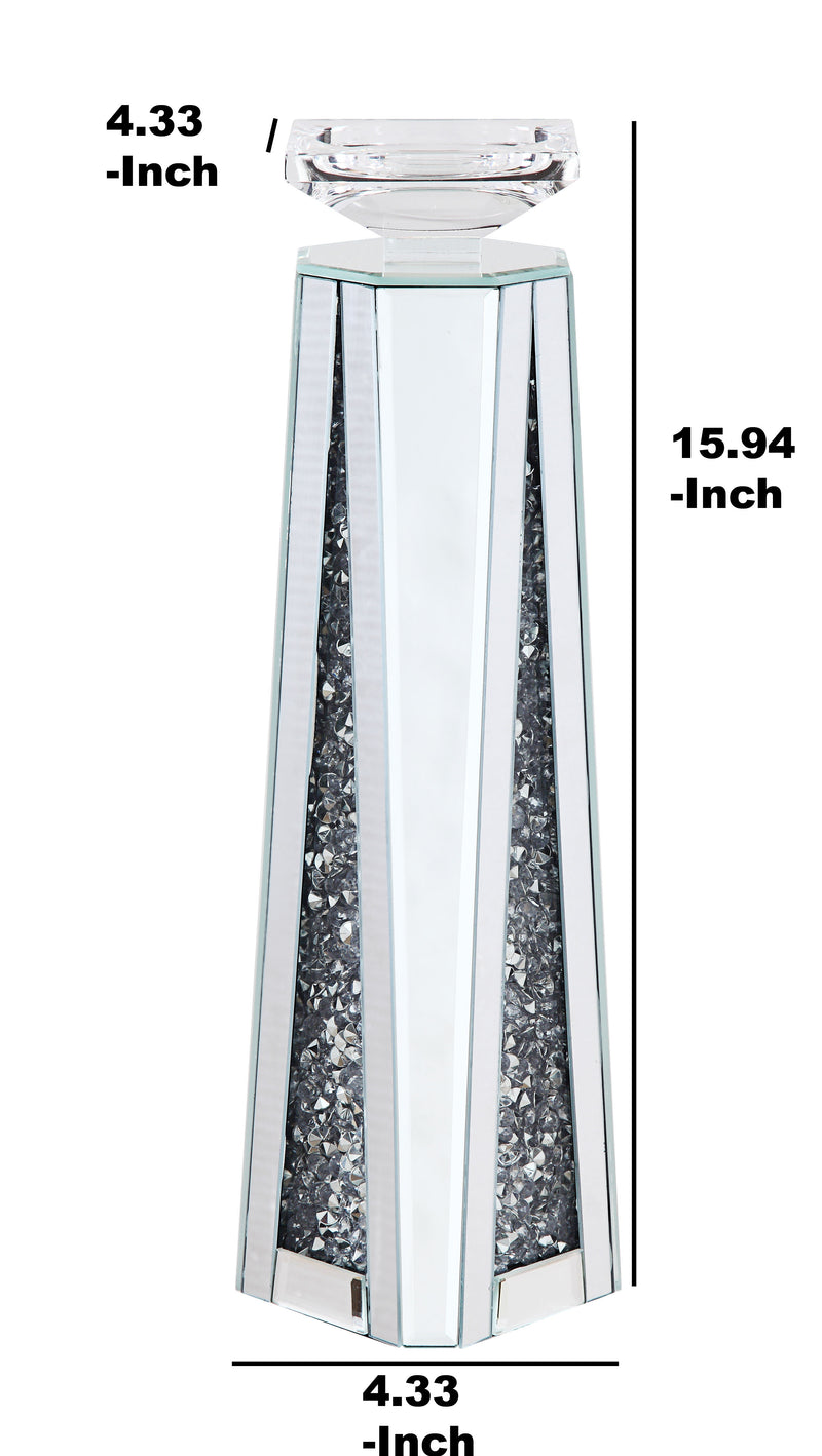 Wood And Glass Candle Holder With Faux Crystal Inserts Clear Set Of Two Large-zoom-