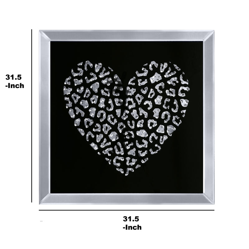 Decorative Wood And Mirror Heart Wall Art Black And Clear-zoom-