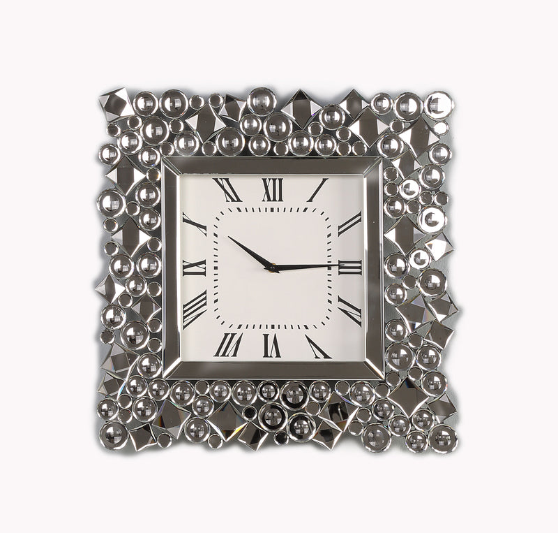 Wood And Mirror Wall Clock With Glass Crystal Gems Clear And Black-zoom-