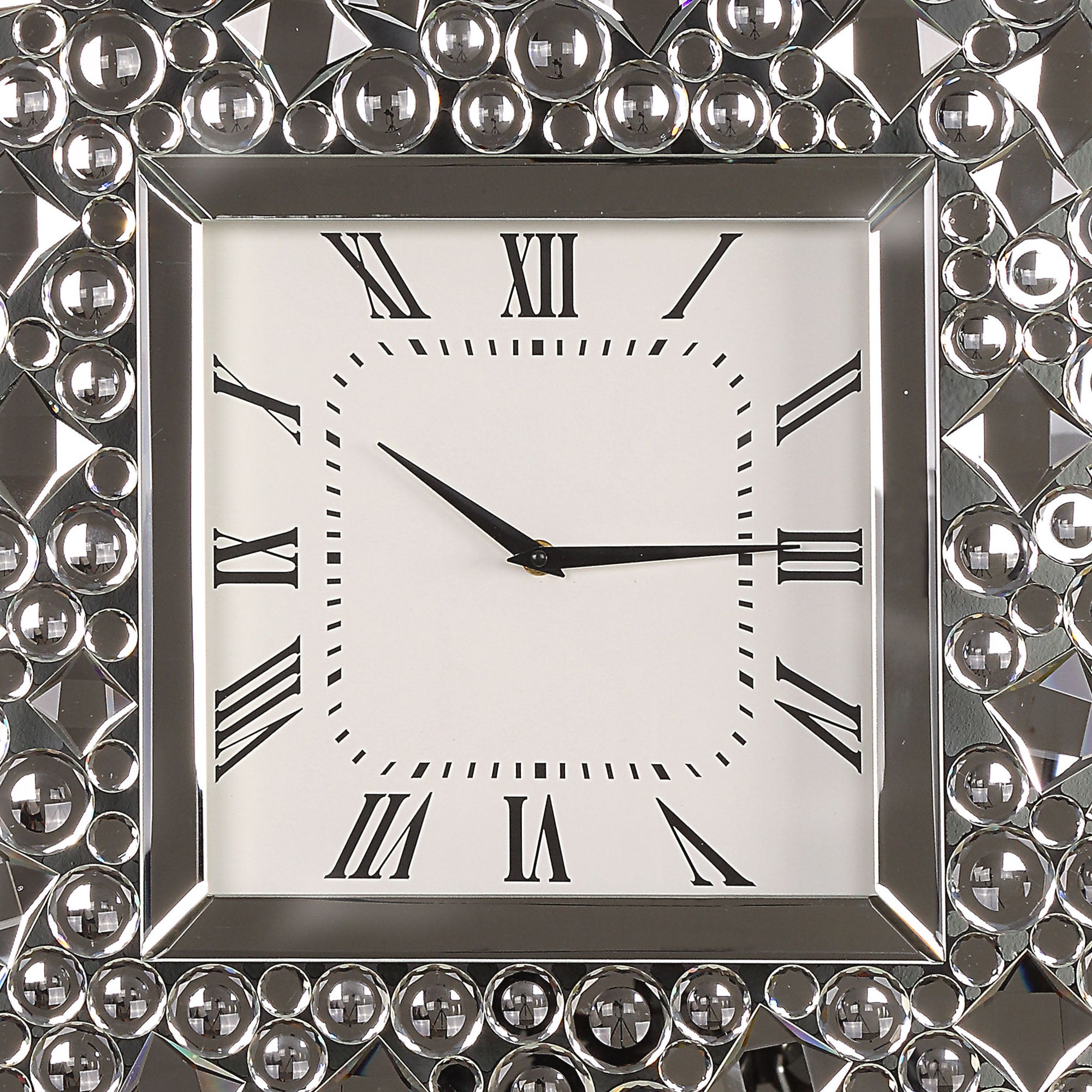 Wood And Mirror Wall Clock With Glass Crystal Gems Clear And Black-zoom-2