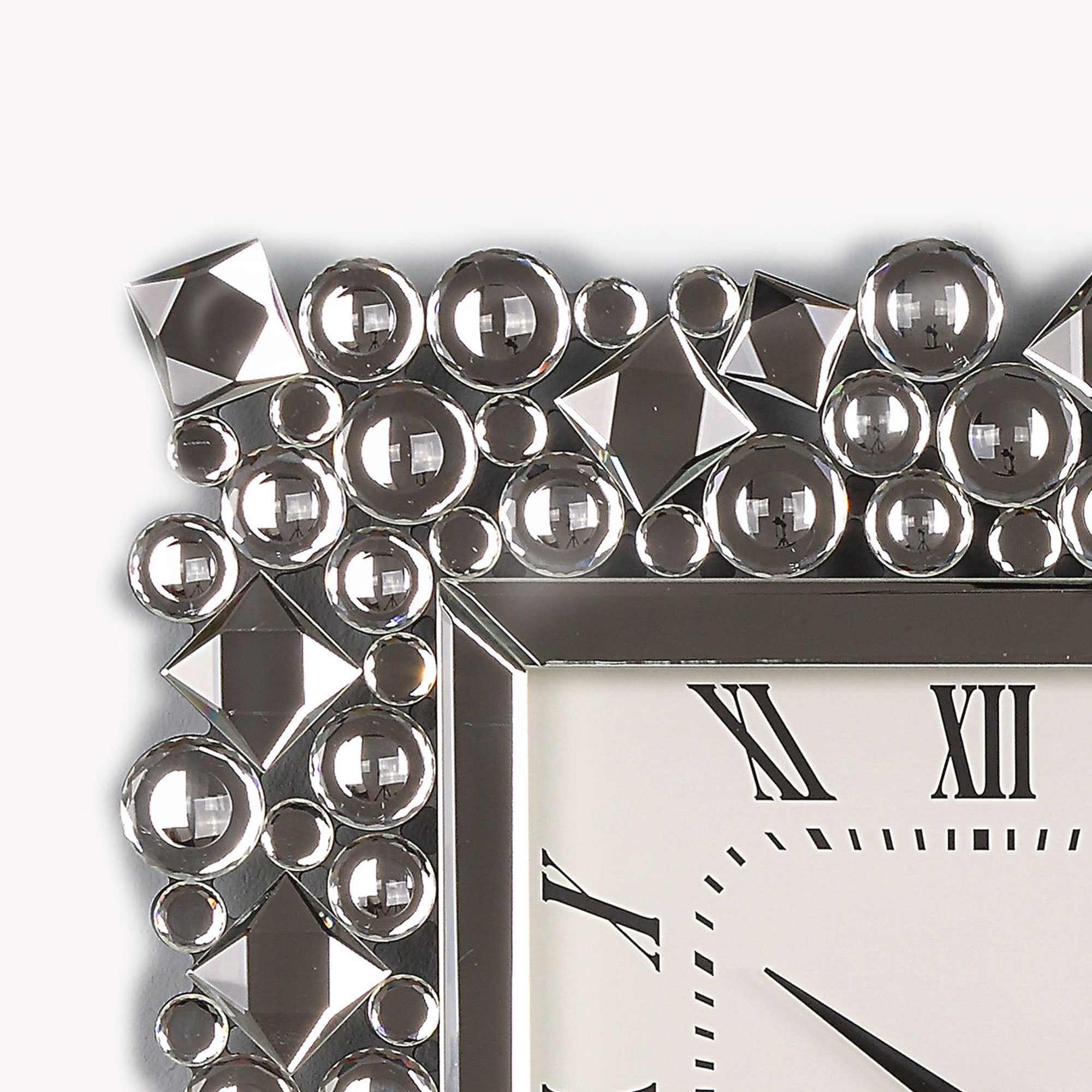 Wood And Mirror Wall Clock With Glass Crystal Gems Clear And Black-zoom-3