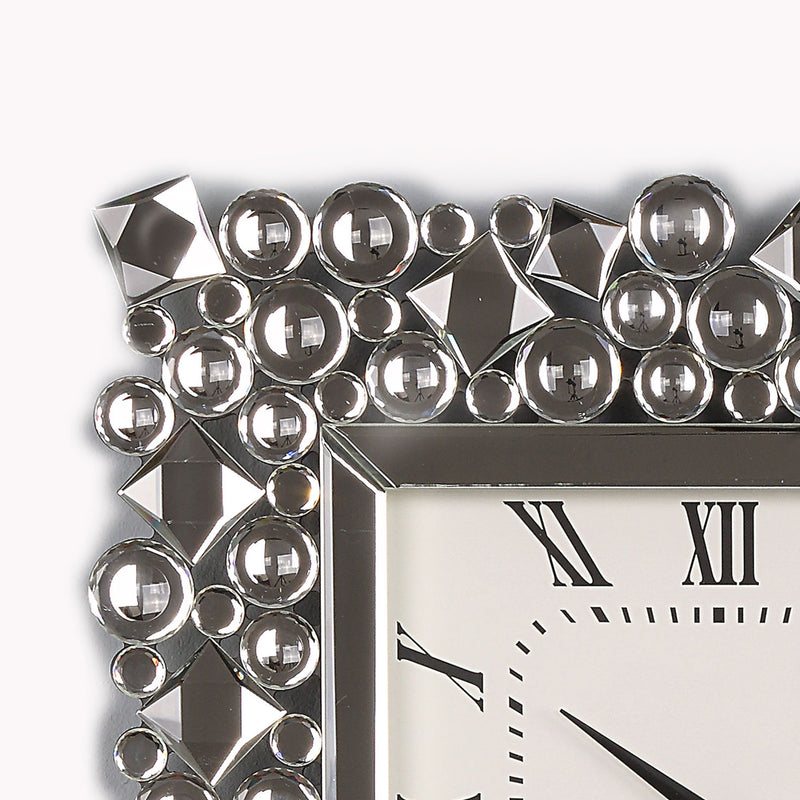 Wood And Mirror Wall Clock With Glass Crystal Gems Clear And Black-zoom-