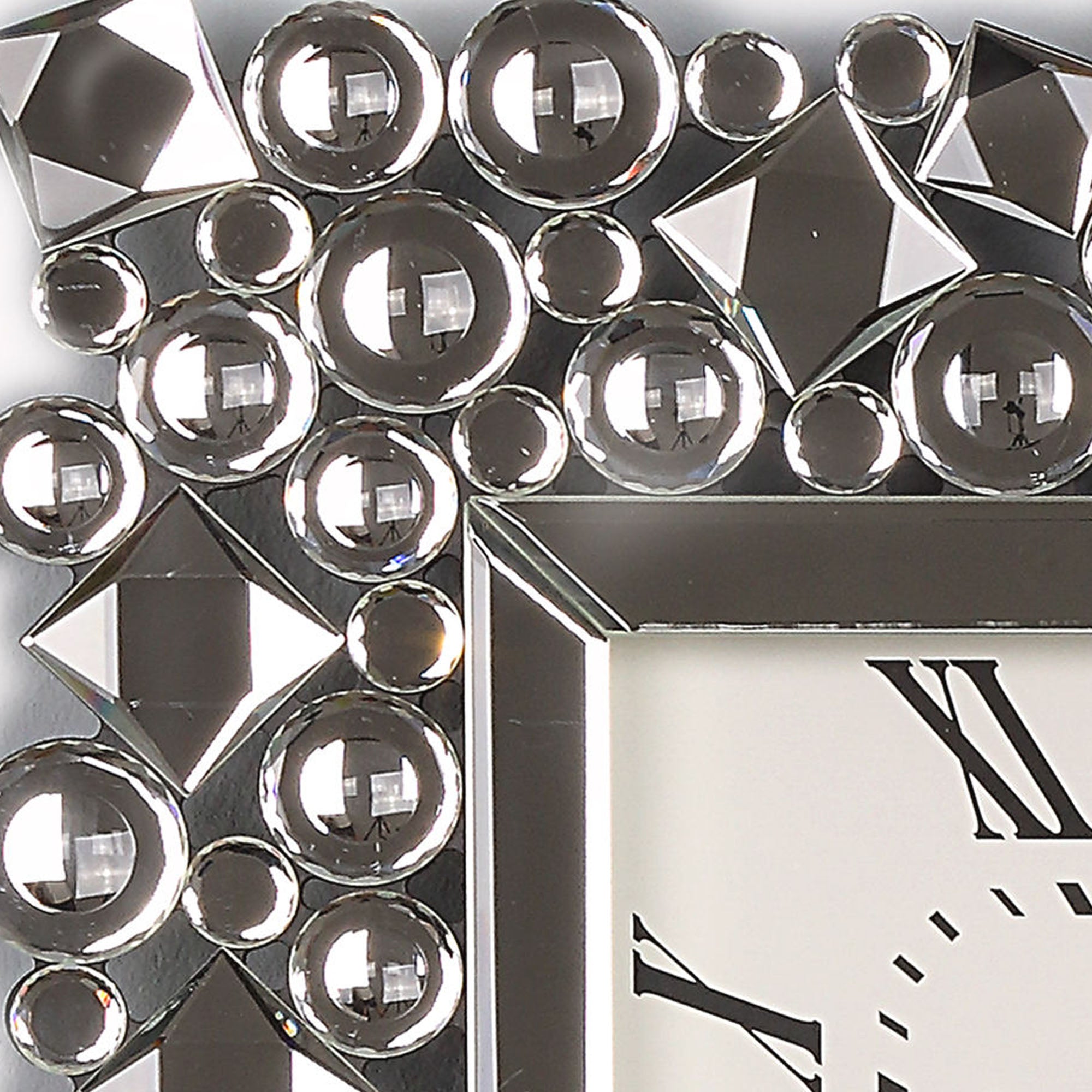 Wood And Mirror Wall Clock With Glass Crystal Gems Clear And Black-zoom-4