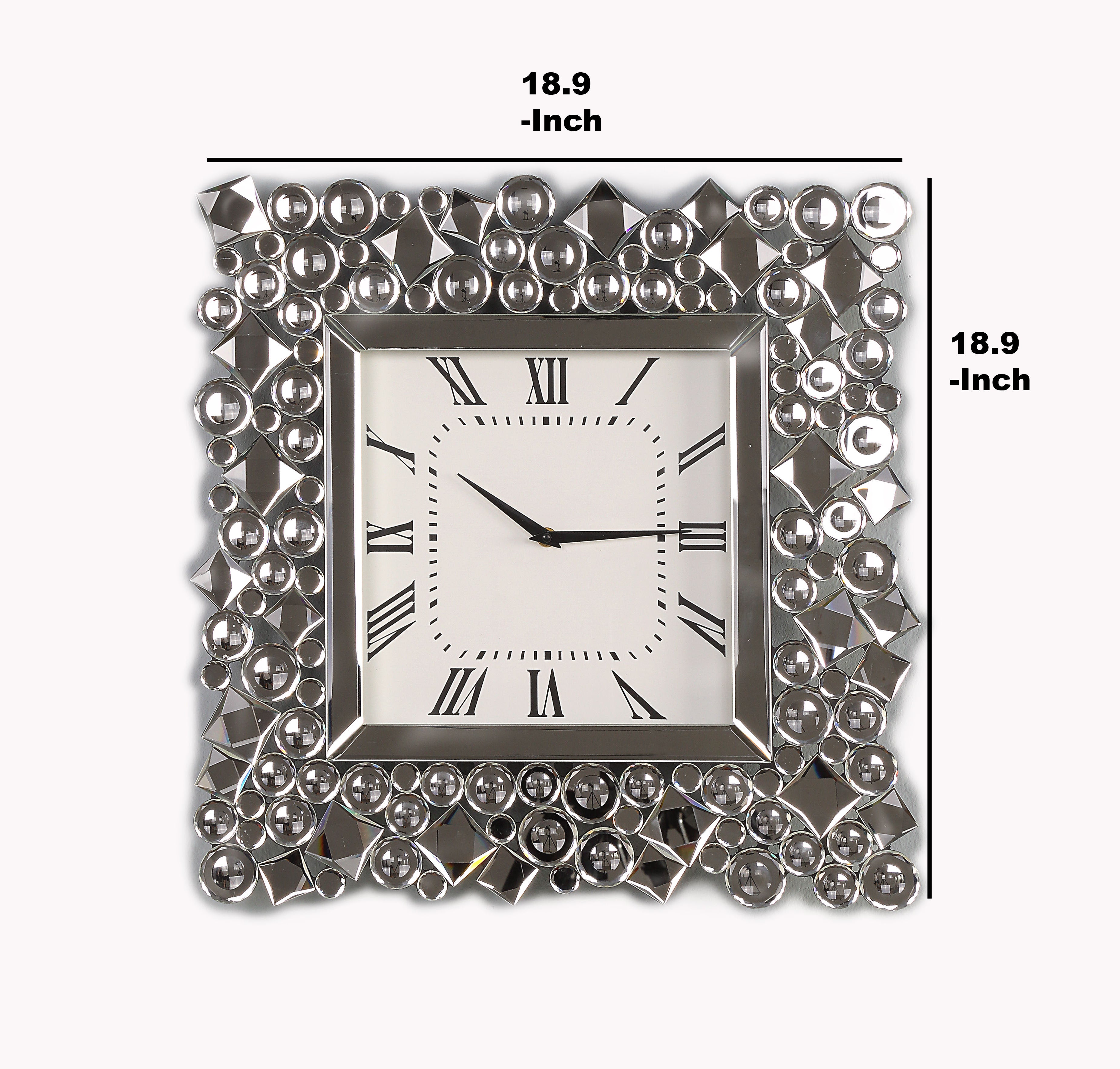 Wood And Mirror Wall Clock With Glass Crystal Gems Clear And Black-zoom-5