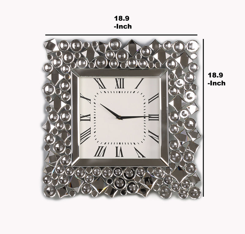 Wood And Mirror Wall Clock With Glass Crystal Gems Clear And Black-zoom-