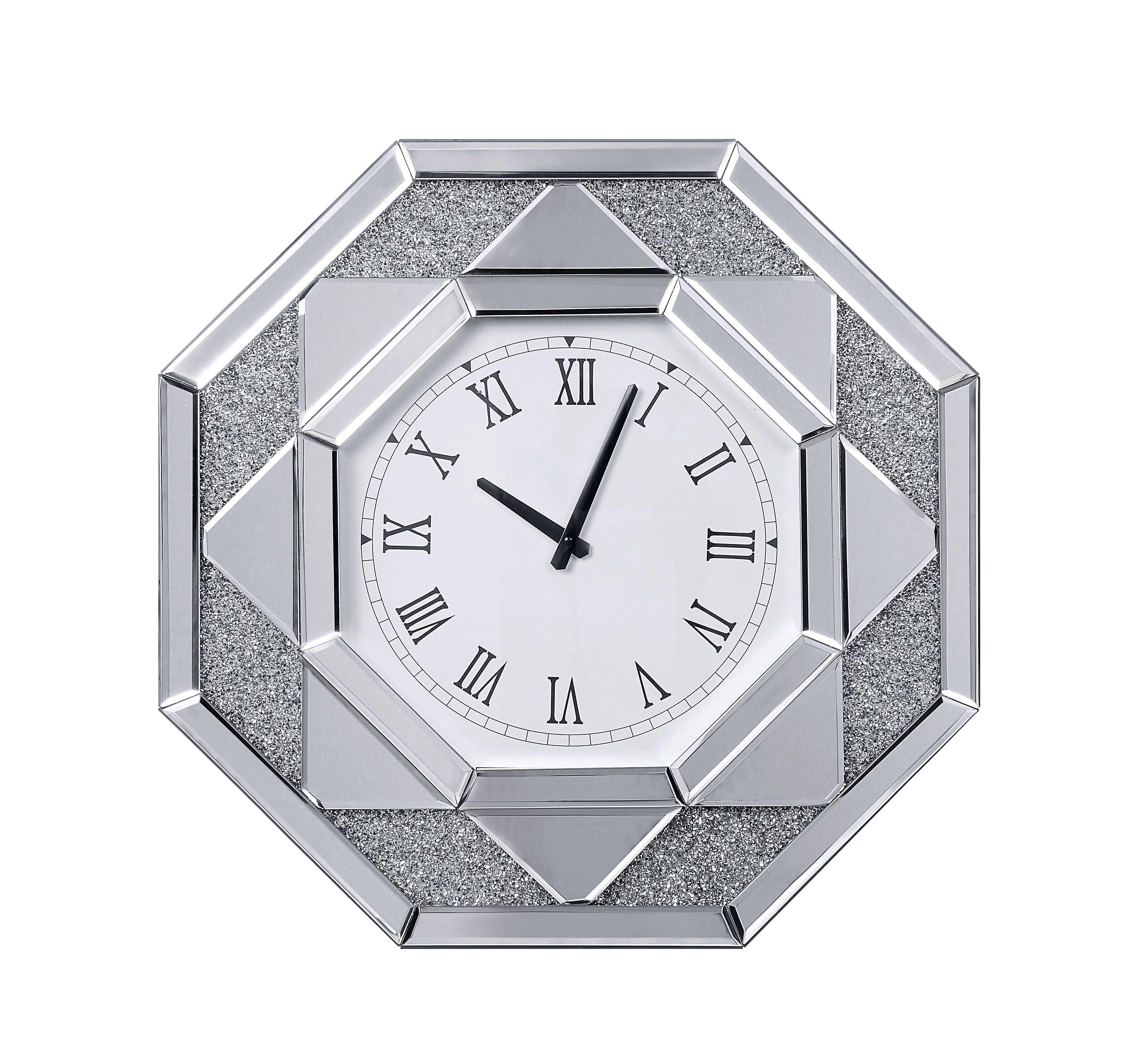 Wood And Mirror Wall Clock With Octagonal Silhouette Clear-zoom-1