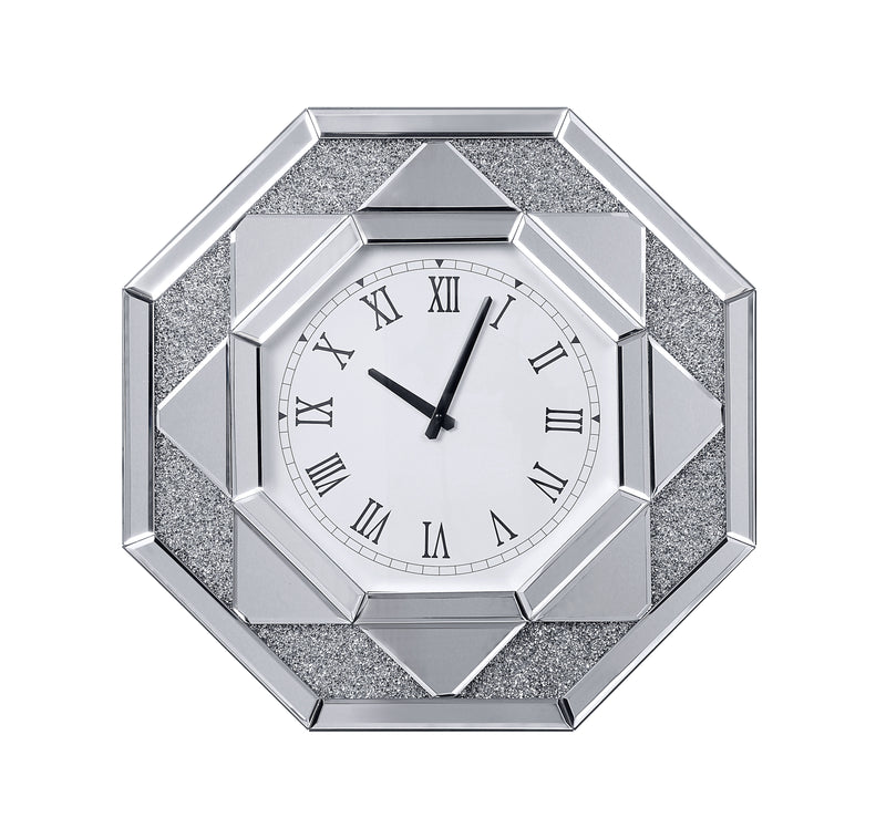 Wood And Mirror Wall Clock With Octagonal Silhouette Clear-zoom-