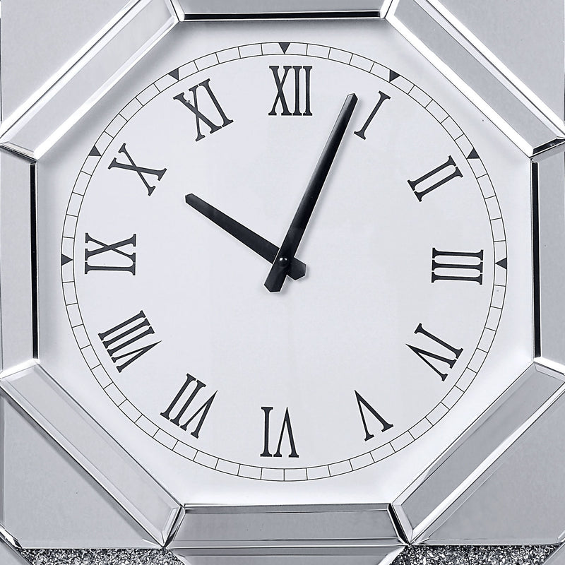 Wood And Mirror Wall Clock With Octagonal Silhouette Clear-zoom-