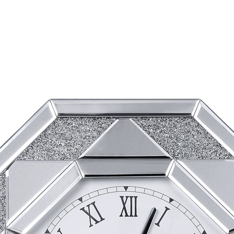 Wood And Mirror Wall Clock With Octagonal Silhouette Clear-zoom-