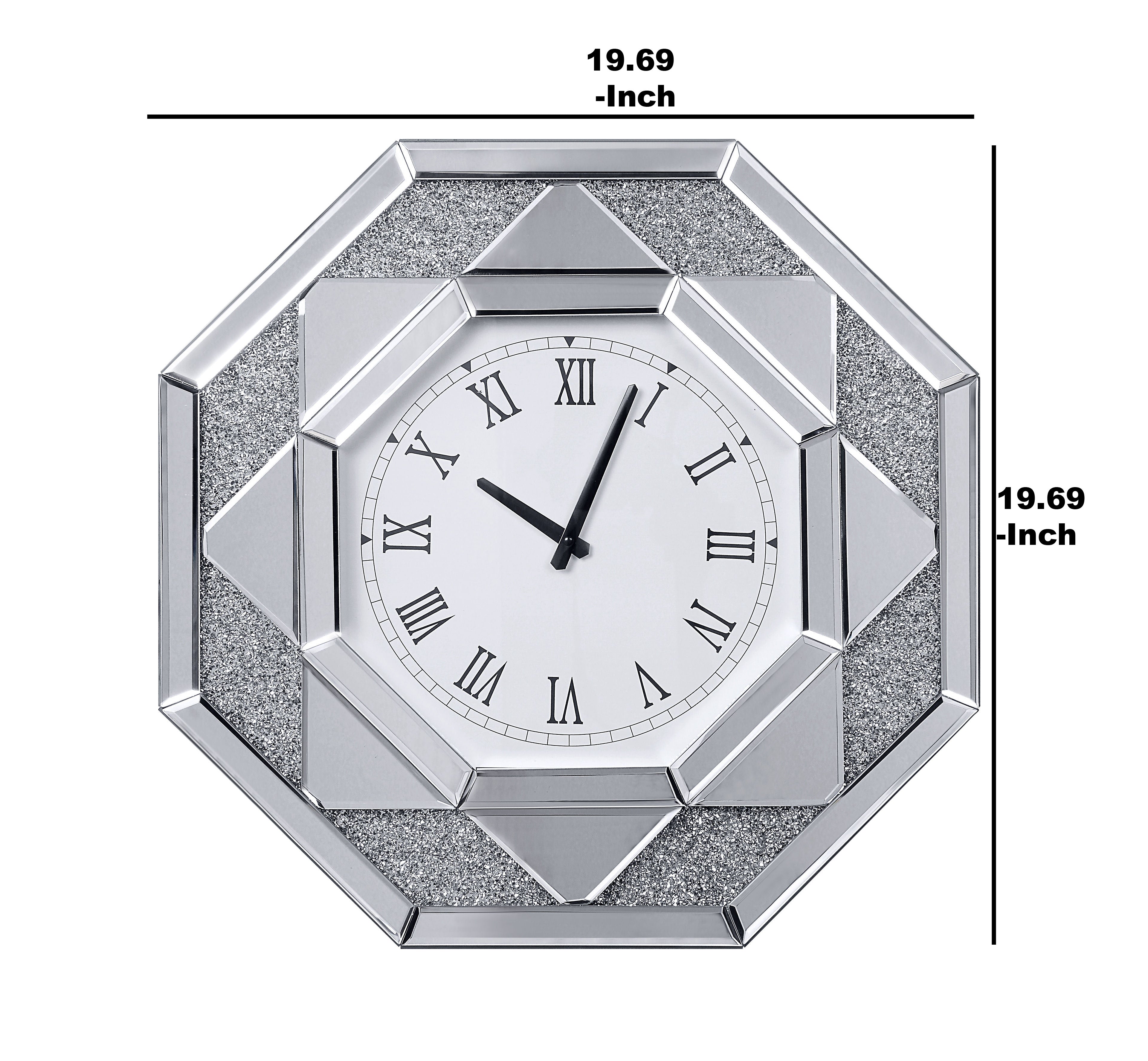 Wood And Mirror Wall Clock With Octagonal Silhouette Clear-zoom-5