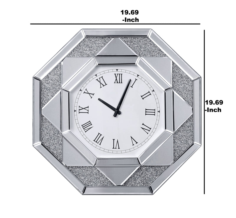 Wood And Mirror Wall Clock With Octagonal Silhouette Clear-zoom-