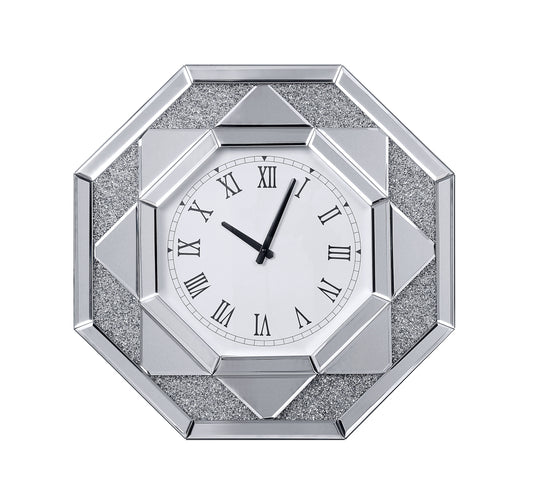 Wood And Mirror Wall Clock With Octagonal Silhouette Clear