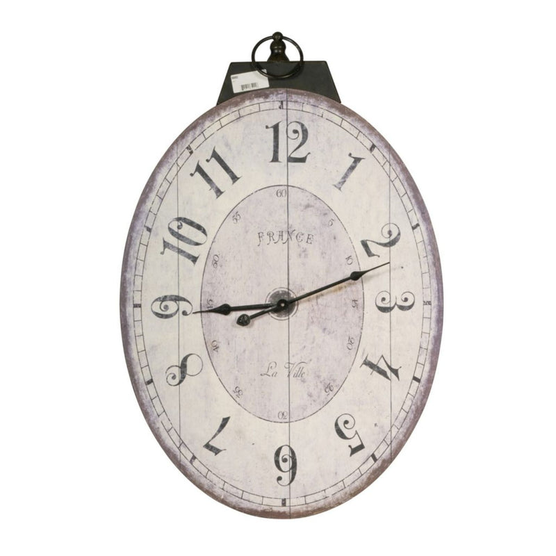 Distressed Oval Shape Wooden Wall Clock With Ring Hanger White And Black-zoom-