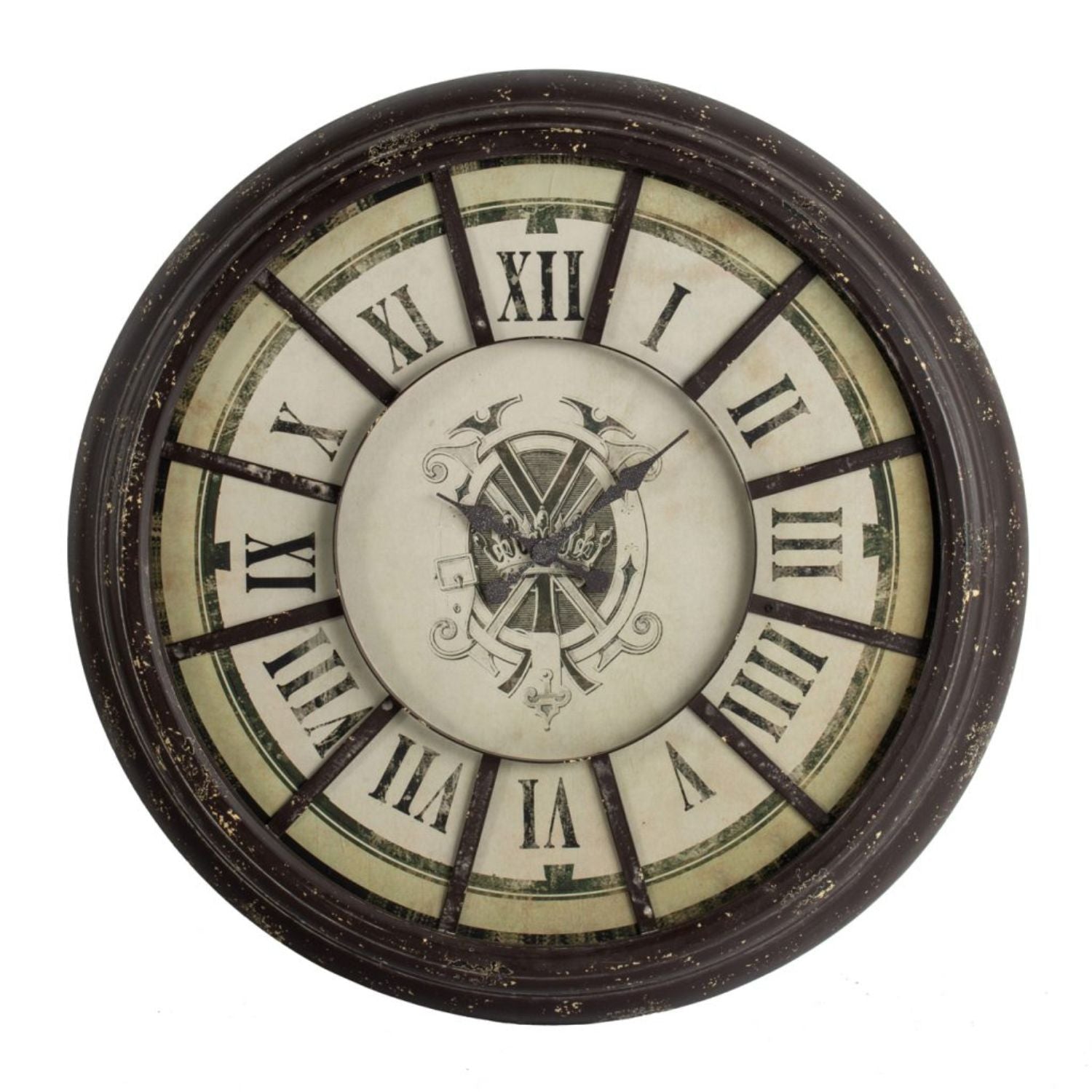Oversized Wood And Metal Wall Clock With Distressed Details Antique Gray And Cream-zoom-1