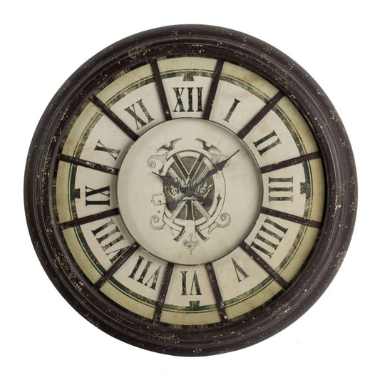 Oversized Wood And Metal Wall Clock With Distressed Details Antique Gray And Cream