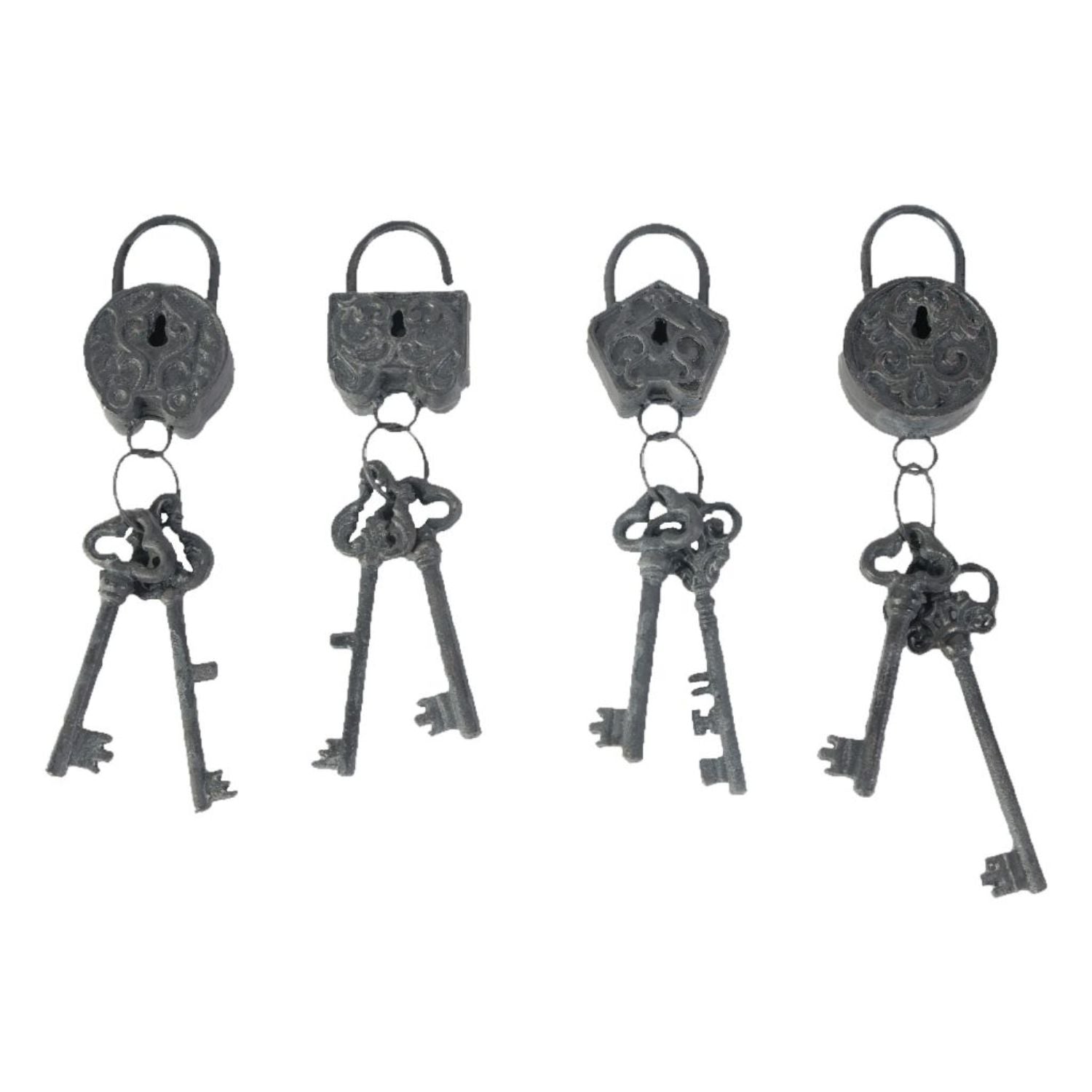 Decorative 4 Piece Lock And Key Set Wall Accent Antique Silver-zoom-1