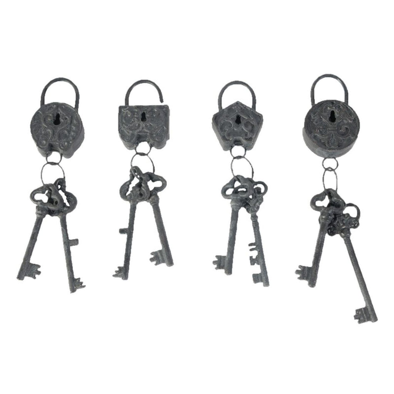 Decorative 4 Piece Lock And Key Set Wall Accent Antique Silver-zoom-