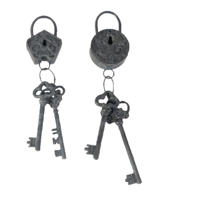Decorative 4 Piece Lock And Key Set Wall Accent Antique Silver-zoom-