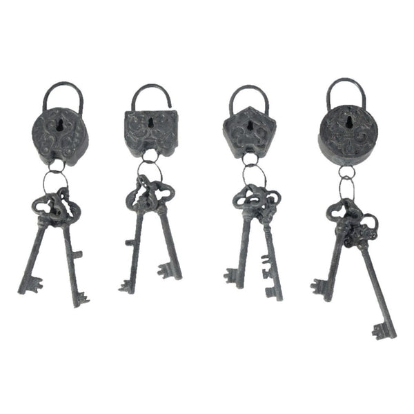 Decorative 4 Piece Lock And Key Set Wall Accent Antique Silver