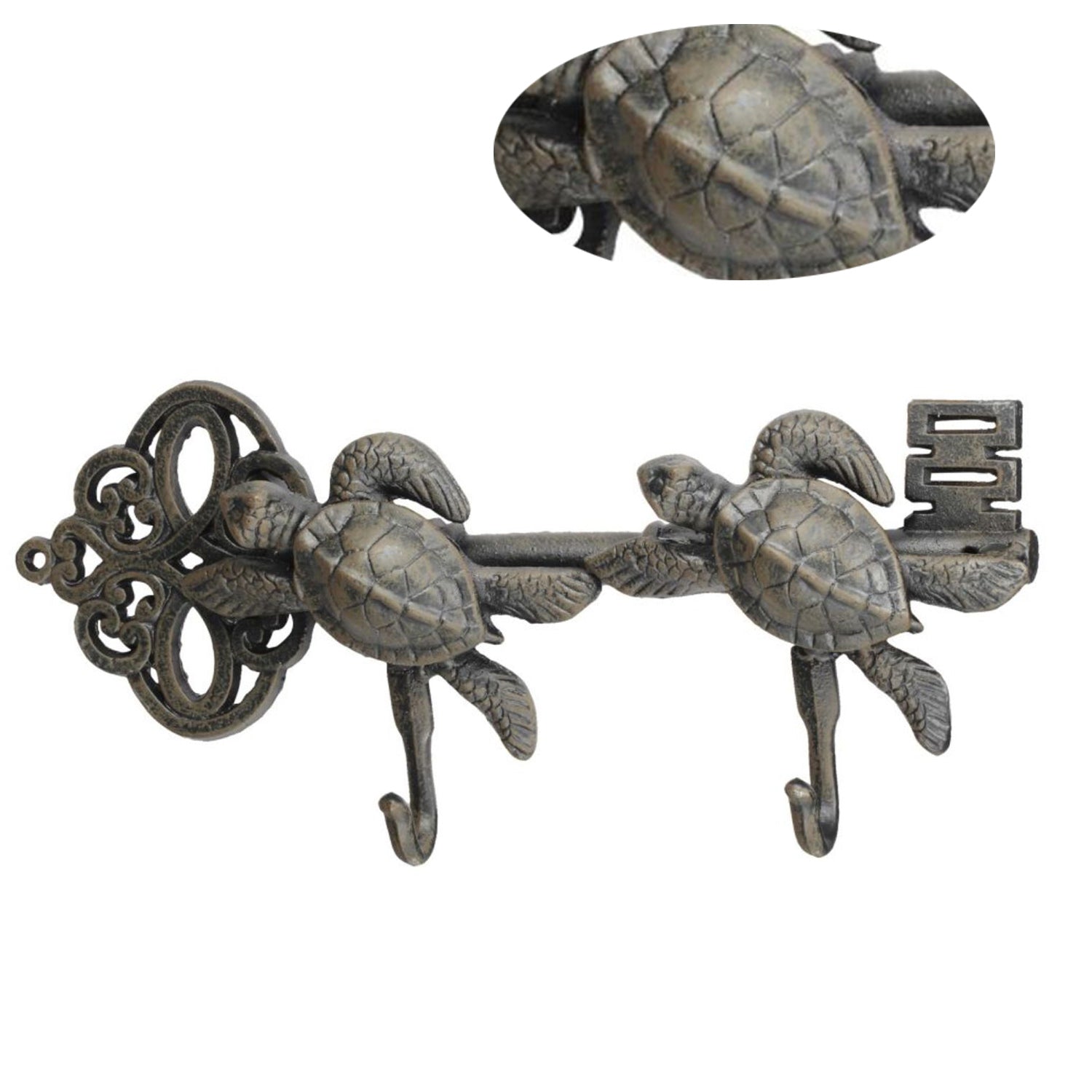 Decorative Sea Turtles Iron Wall Hook On Antique Key Gray-zoom-4