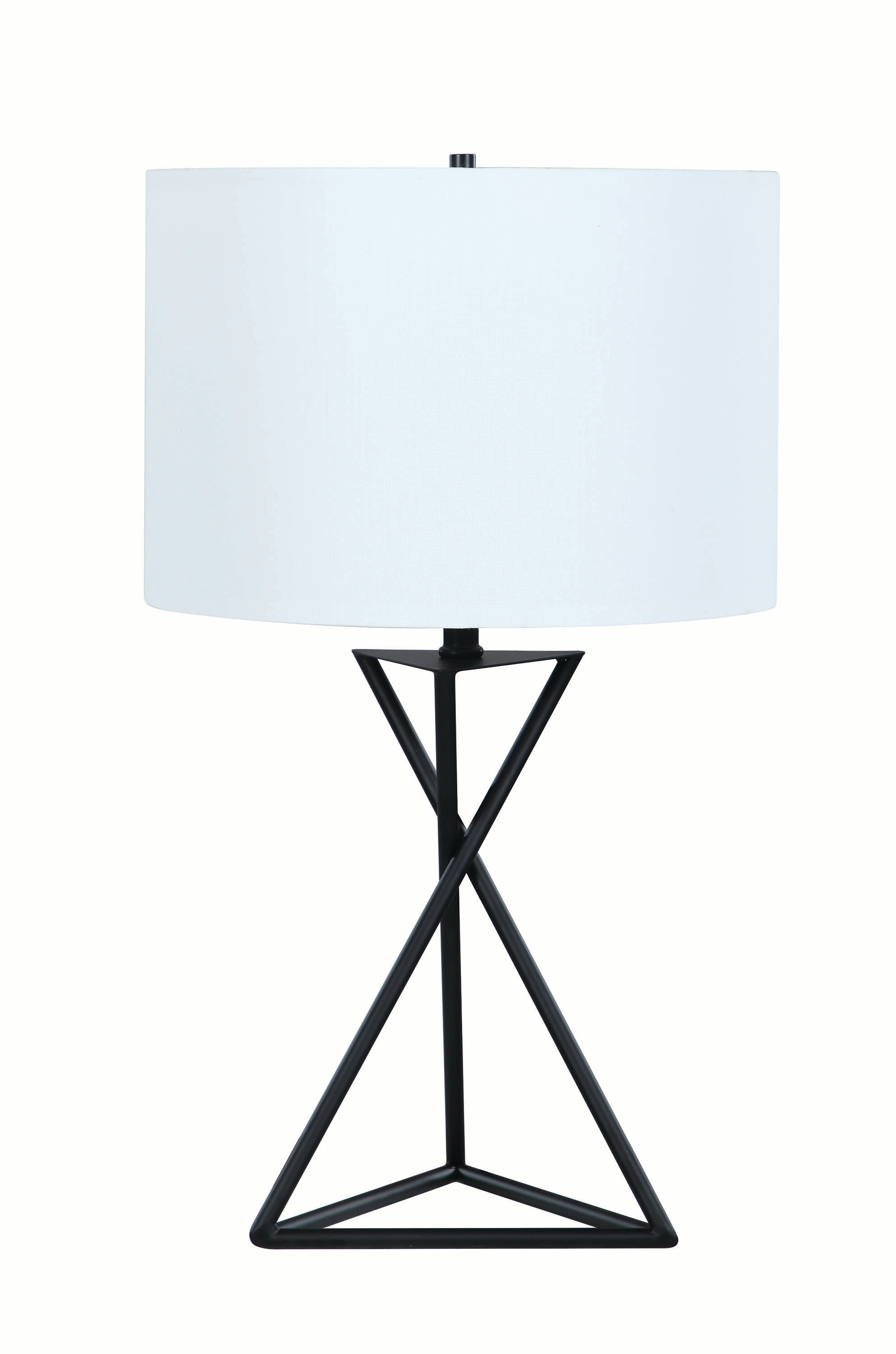 Contemporary Style Metal Table Lamp with Drum Shape Fabric Shade White and Black