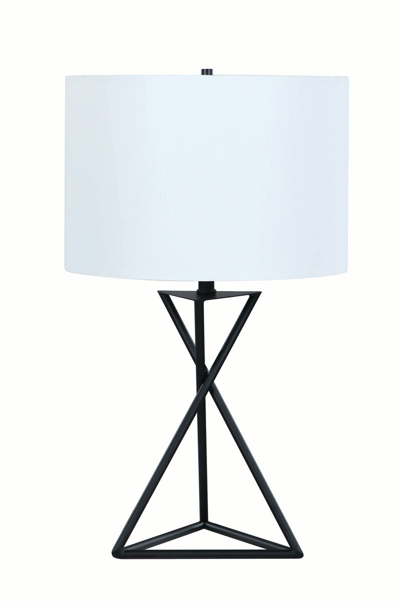Contemporary Style Metal Table Lamp with Drum Shape Fabric Shade White and Black-zoom-