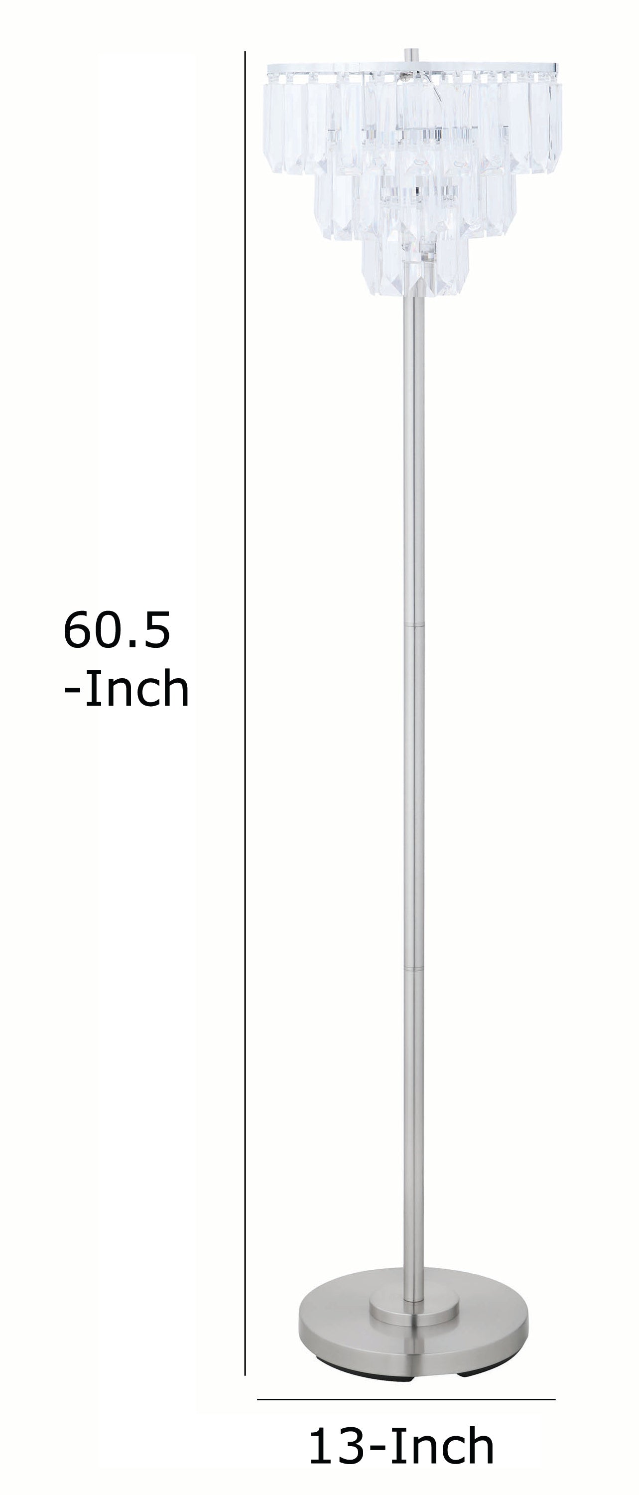 61 Inch Modern Floor Lamp Tiered Hanging Crystals Metal Silver