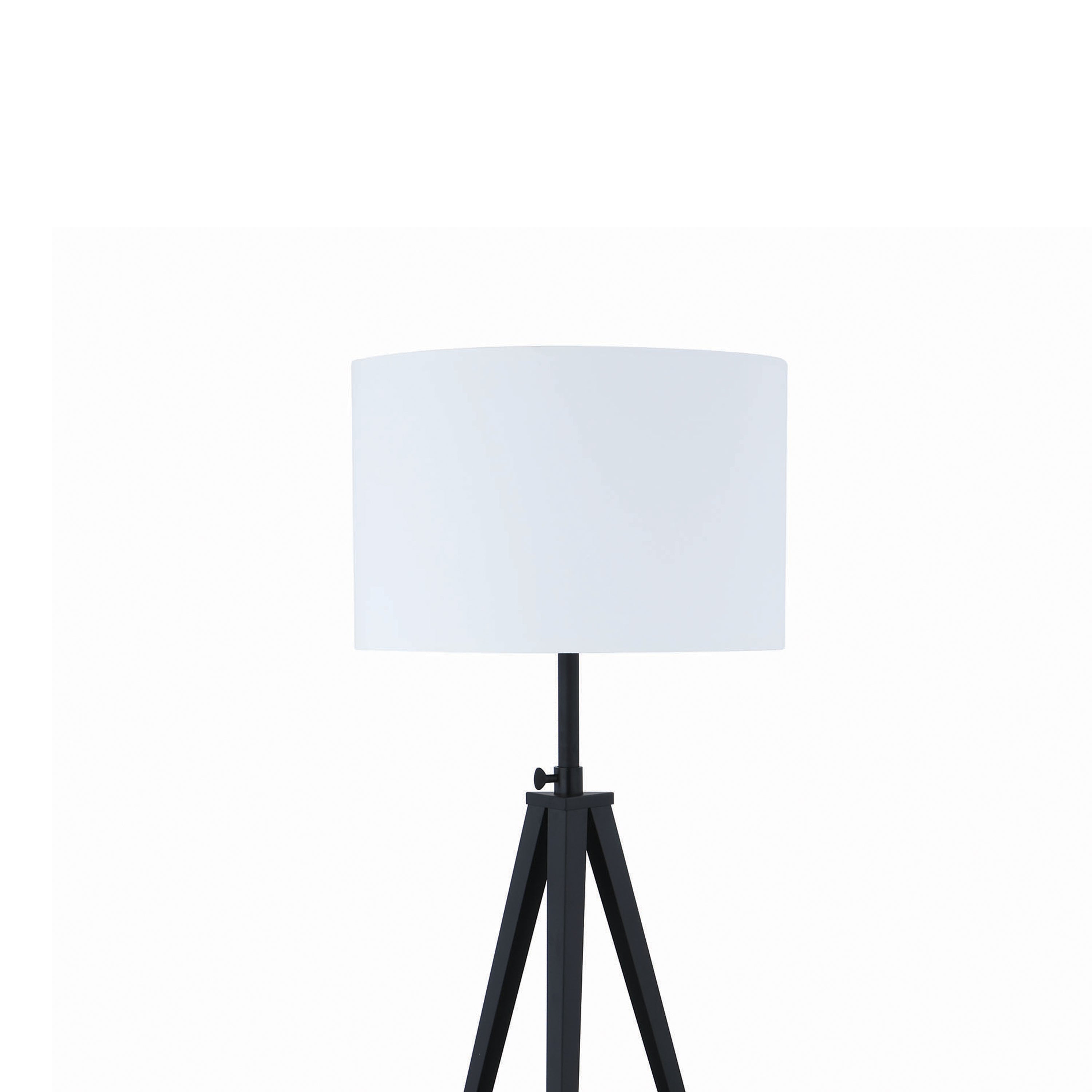 Height Adjustable Metal Tripod Floor Lamp With Fabric Shade White And Black