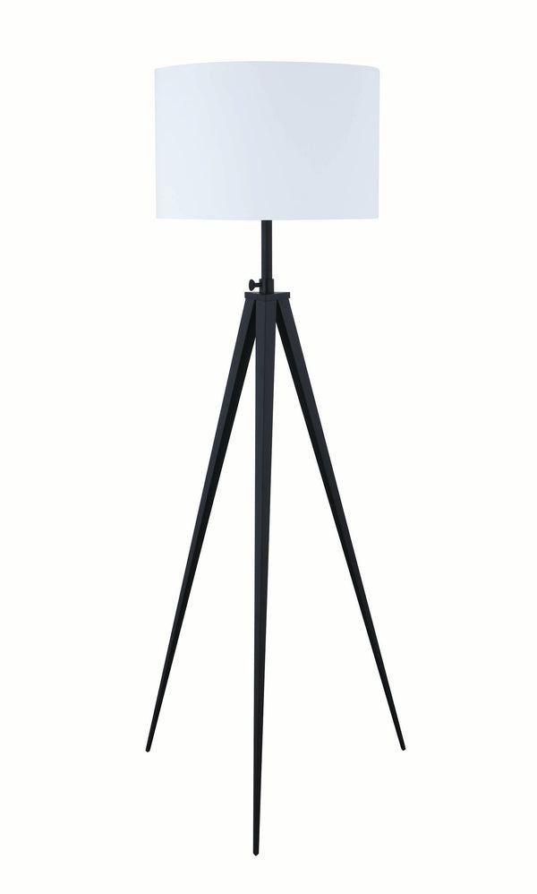 Height Adjustable Metal Tripod Floor Lamp With Fabric Shade White And Black