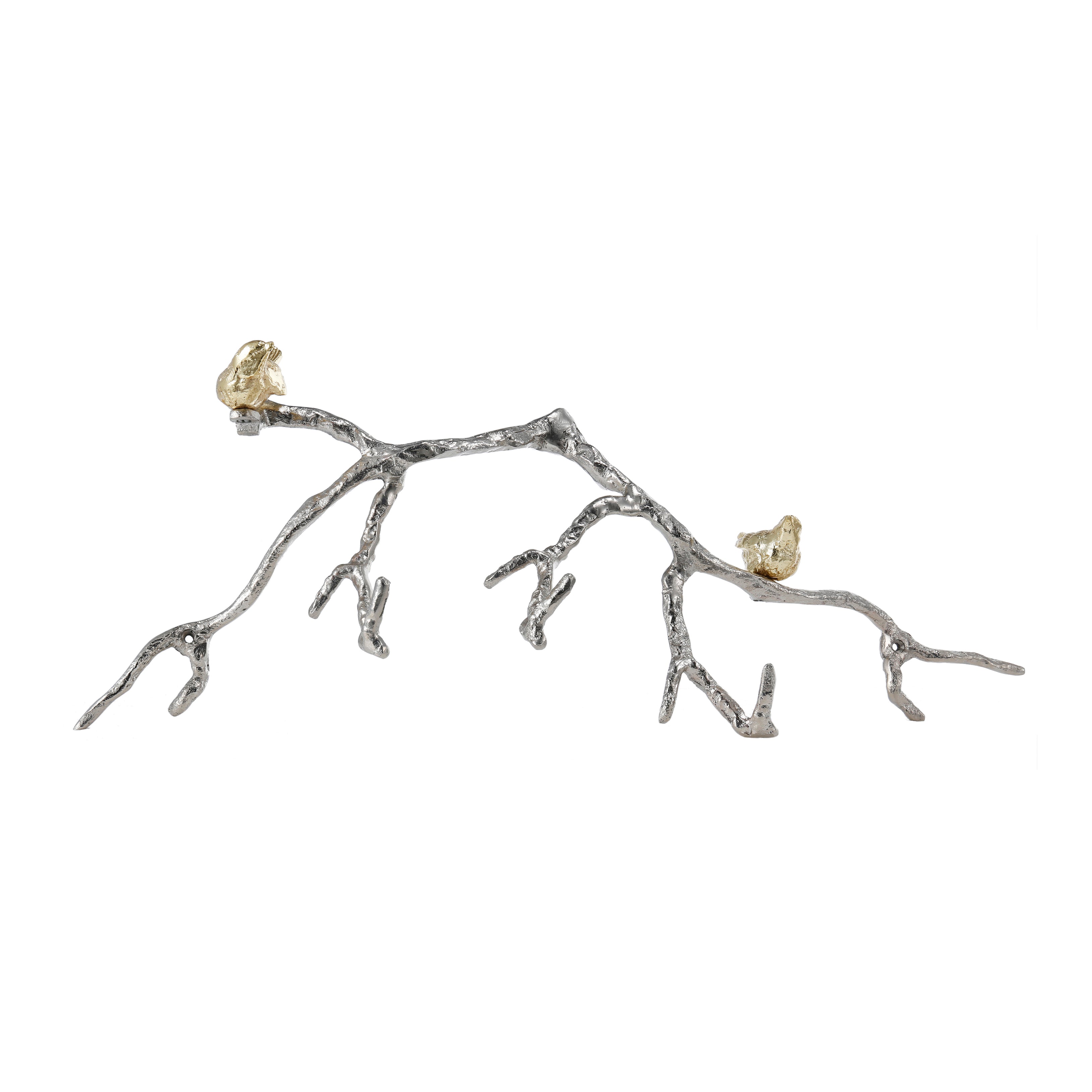 Decorative Wall Hook Branch Shaped With Birds Apogee Silver And Gold