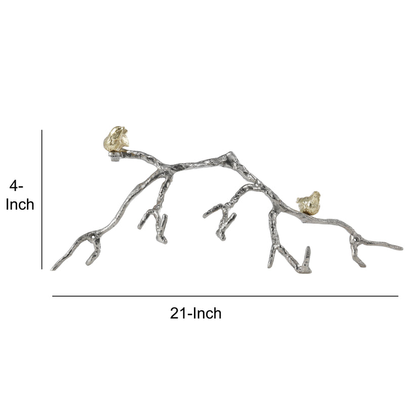 Decorative Wall Hook Branch Shaped With Birds Apogee Silver And Gold-zoom-