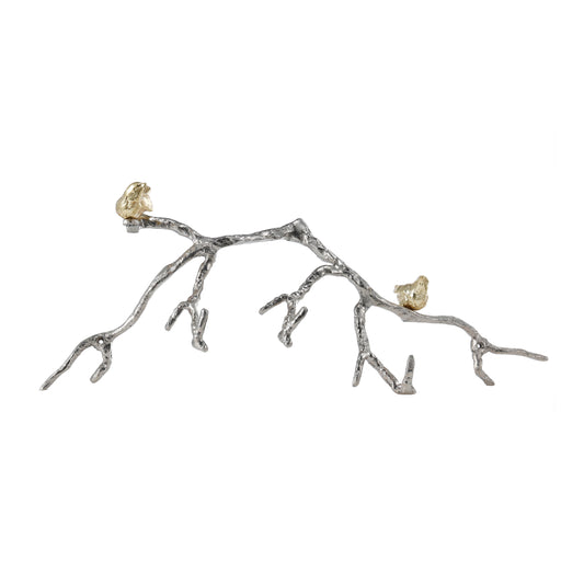 Decorative Wall Hook Branch Shaped With Birds Apogee Silver And Gold
