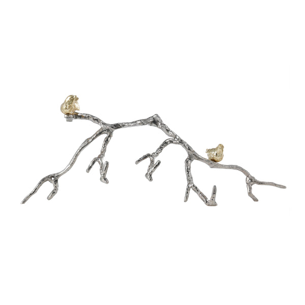 Decorative Wall Hook Branch Shaped With Birds Apogee Silver And Gold