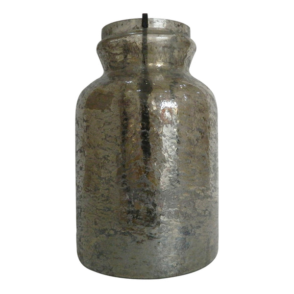 Traditional Style Jar Shaped Glass Candleholder Gray