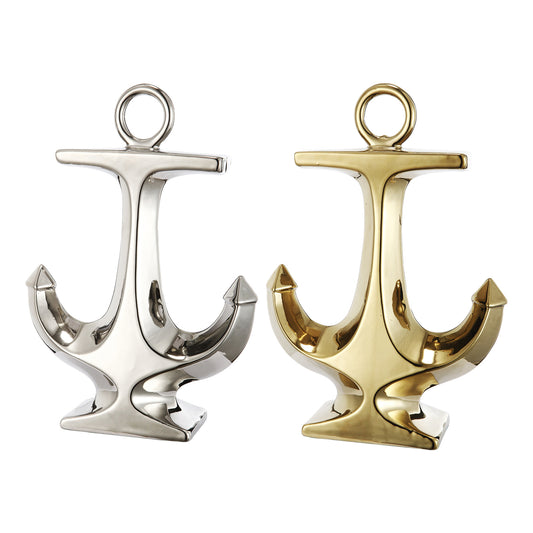 Nautical Ceramic Ship Anchor Decor Gold And Silver Set Of 2