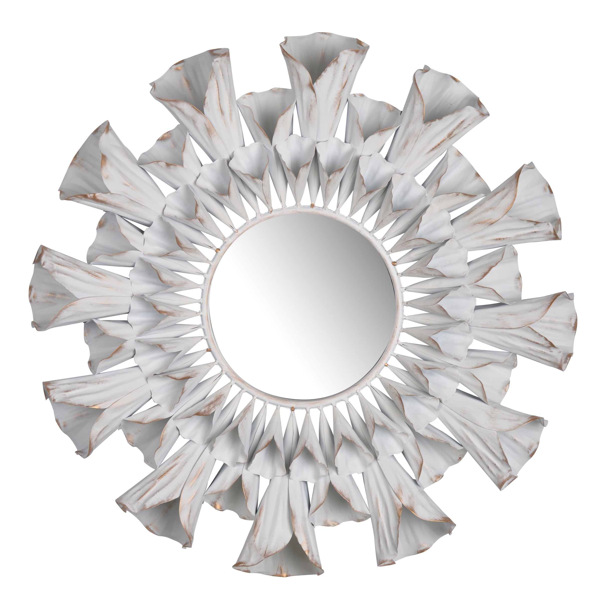 Decorative Metal Wall Mirror With Floral Accents White And Clear