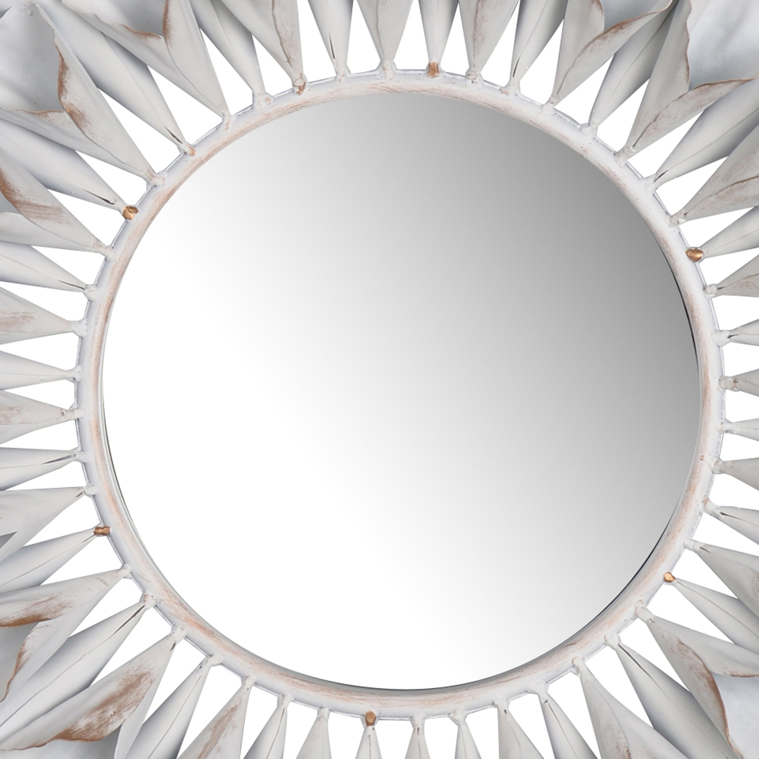 Decorative Metal Wall Mirror With Floral Accents White And Clear-zoom-3