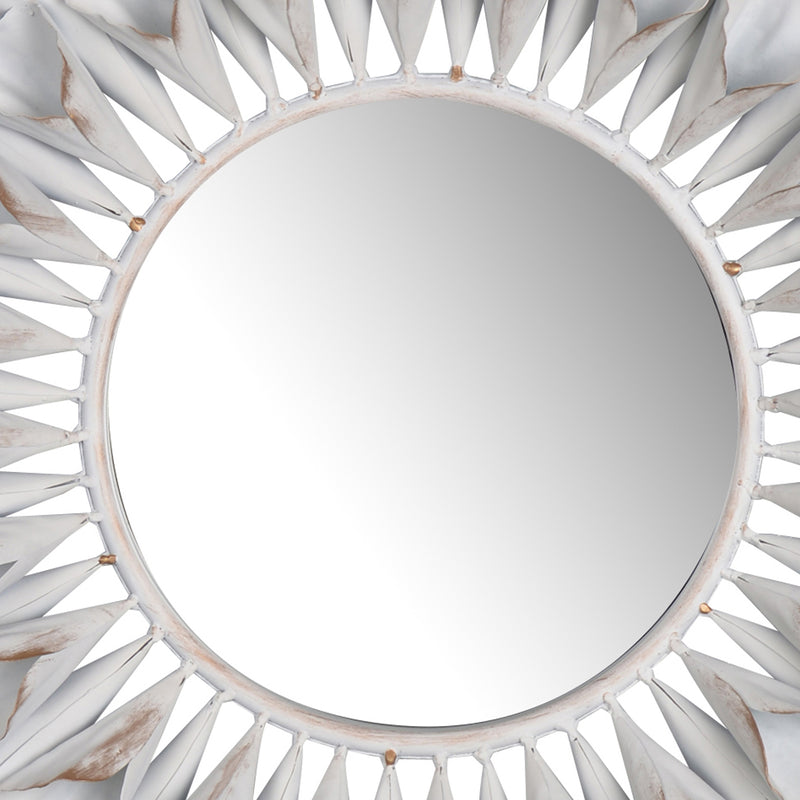 Decorative Metal Wall Mirror With Floral Accents White And Clear-zoom-