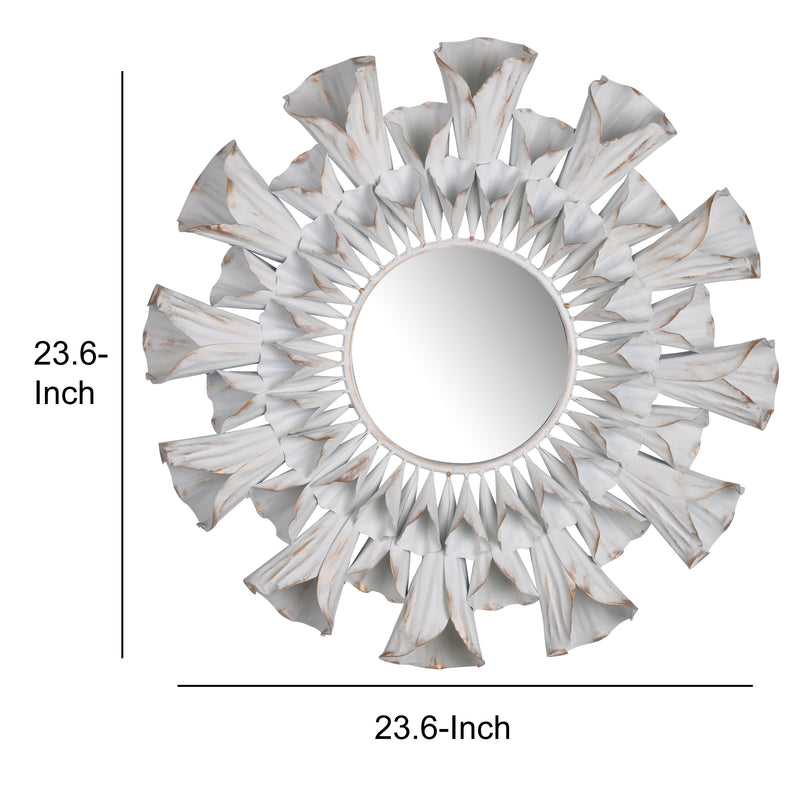 Decorative Metal Wall Mirror With Floral Accents White And Clear-zoom-