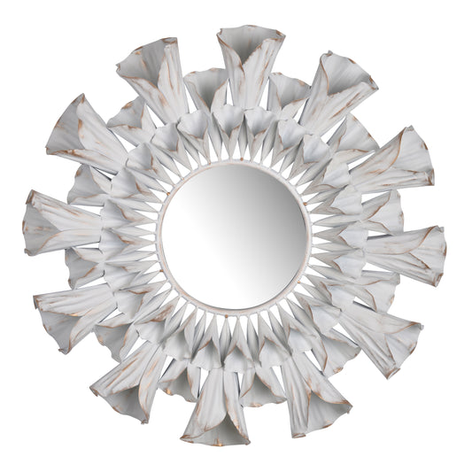 Decorative Metal Wall Mirror With Floral Accents White And Clear
