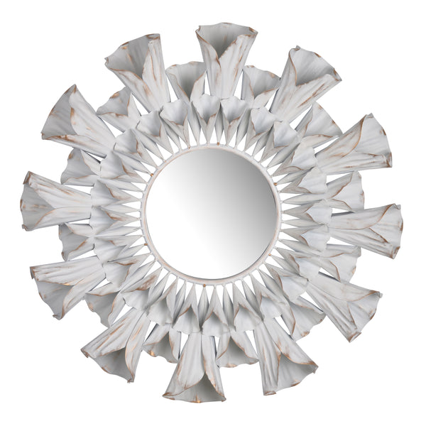 Decorative Metal Wall Mirror With Floral Accents White And Clear
