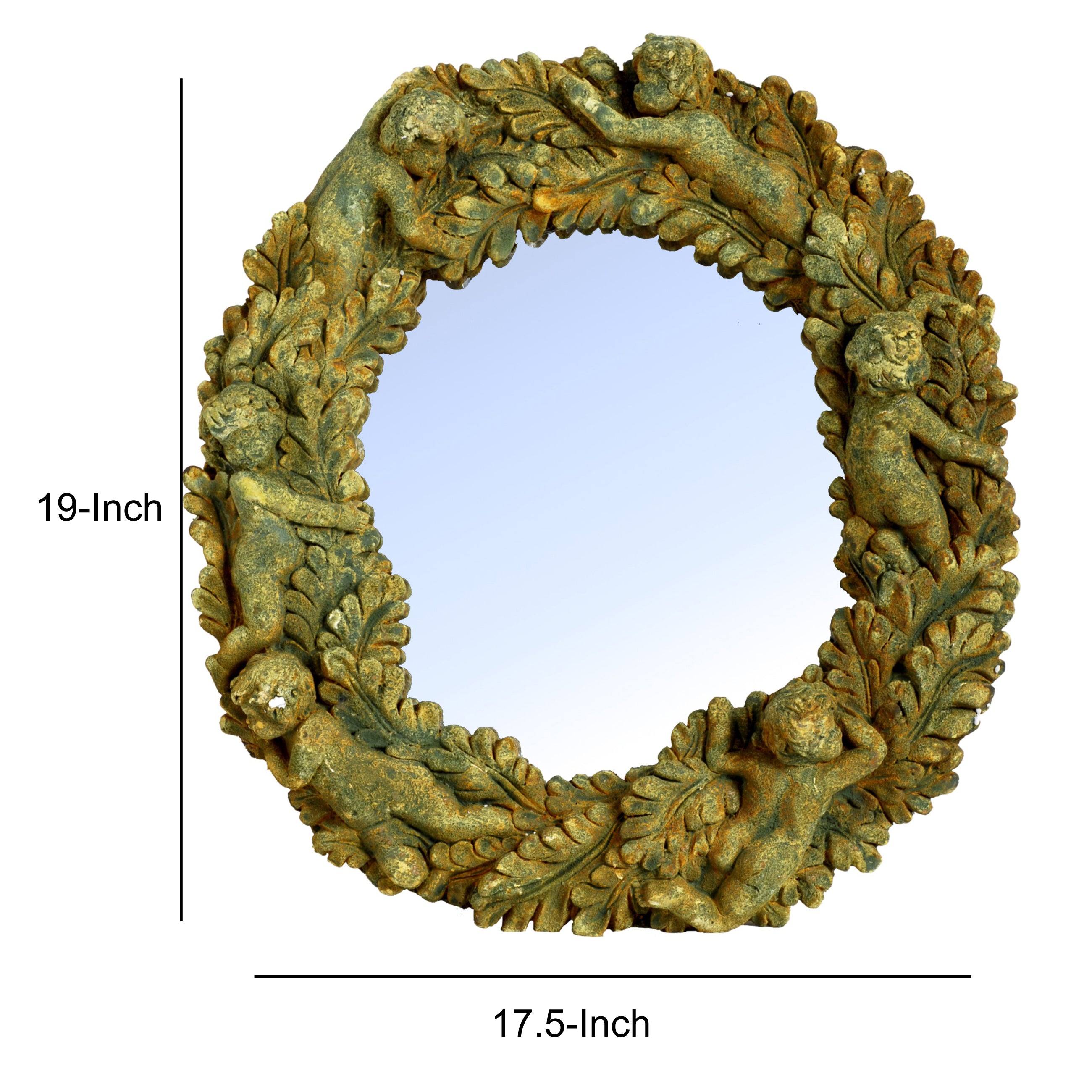 Round Wall Decorative Mirror With Thick Cemented Border Rustic Green-zoom-5