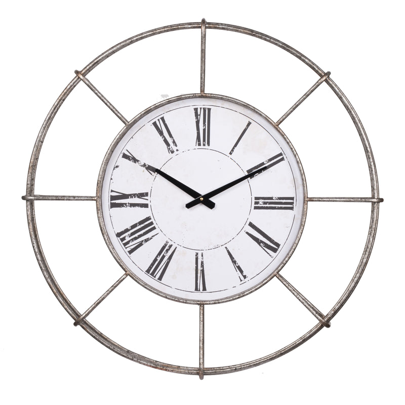 Metal Wall Clock With Circle Dial And Roman Numbers Silver And White-zoom-